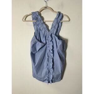 Waverly Gray Liberant Sleeveless Blue With Black Polka Dots Blouse Sz L